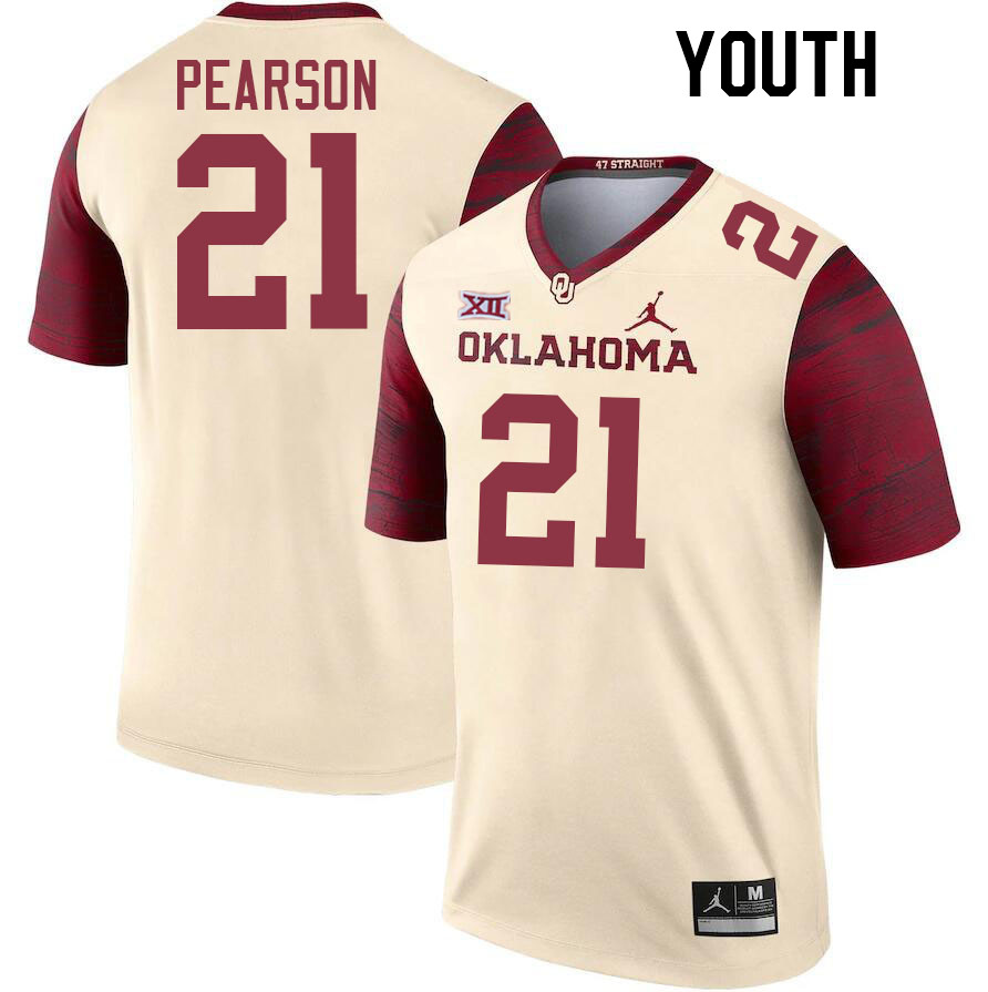 Youth #21 Reggie Pearson Oklahoma Sooners College Football Jerseys Stitched-Cream - Click Image to Close